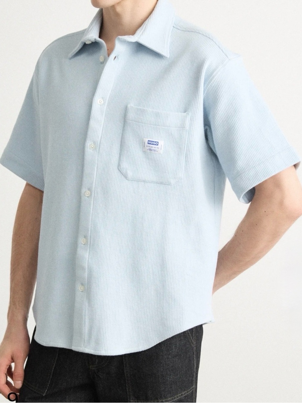 HUGO Light Blue Short-Sleeve Textured Button-Down Shirt -size S (BNWT)